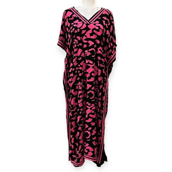 Rebel Raven Dresses & Skirts - Rebel Raven One Size Pink Black Animal Print Caftan Dress Boho Loungewear Viscos